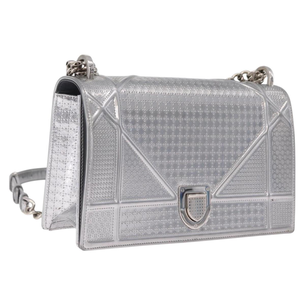 Christian Dior Diorama Chain Shoulder Bag Patent leather Silver Auth 213155V