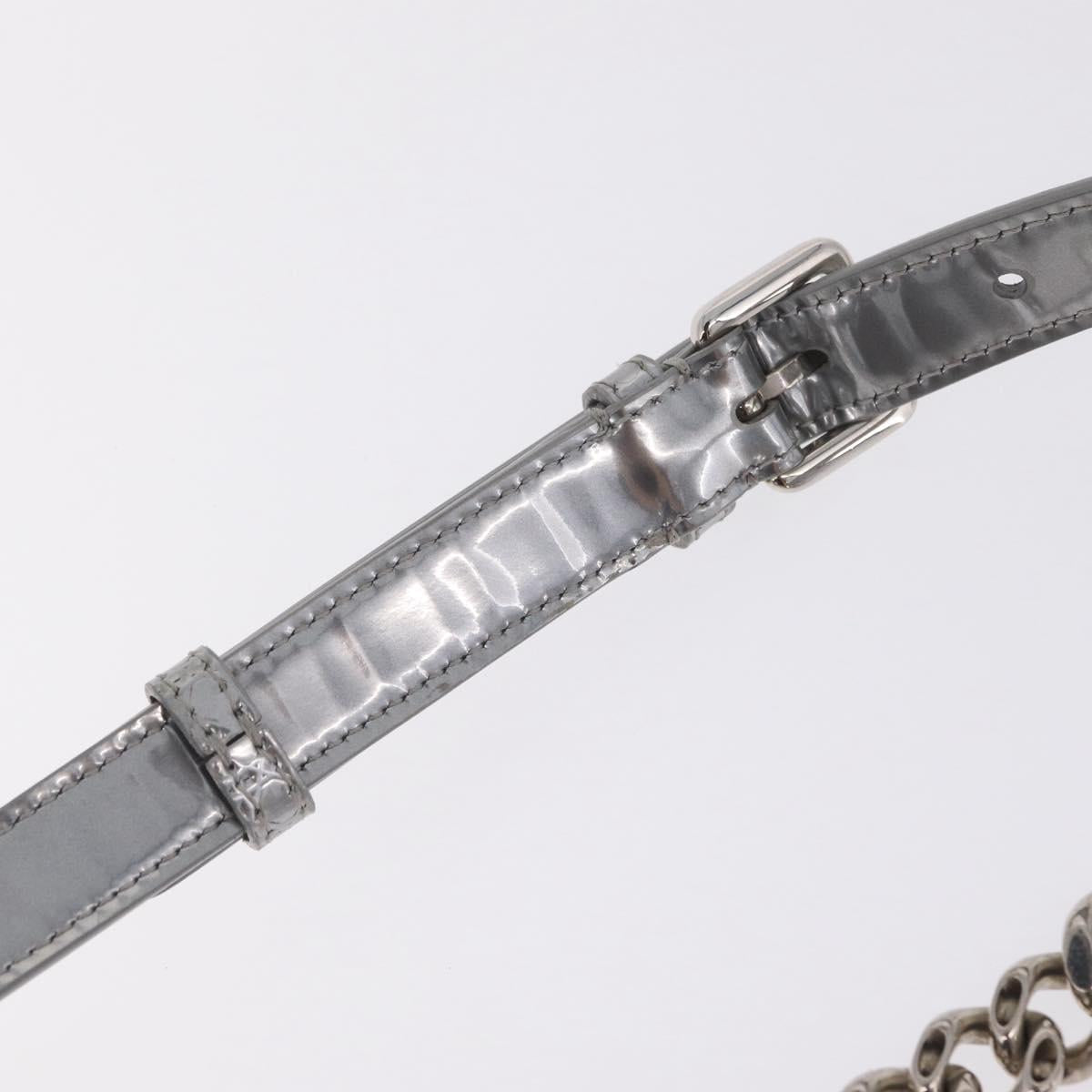 Christian Dior Diorama Chain Shoulder Bag Patent leather Silver Auth 213155V