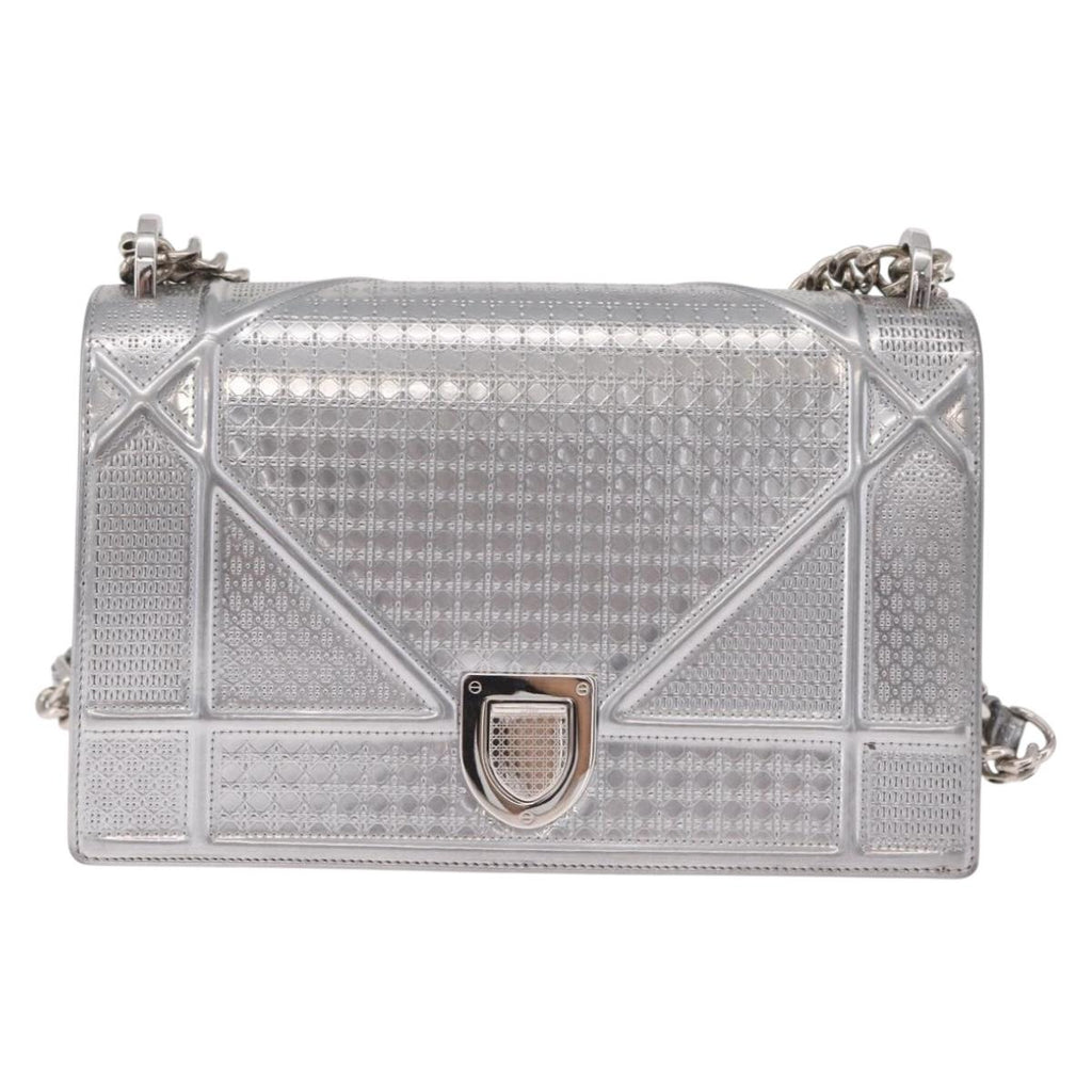 Christian Dior Diorama Chain Shoulder Bag Patent leather Silver Auth 213155V