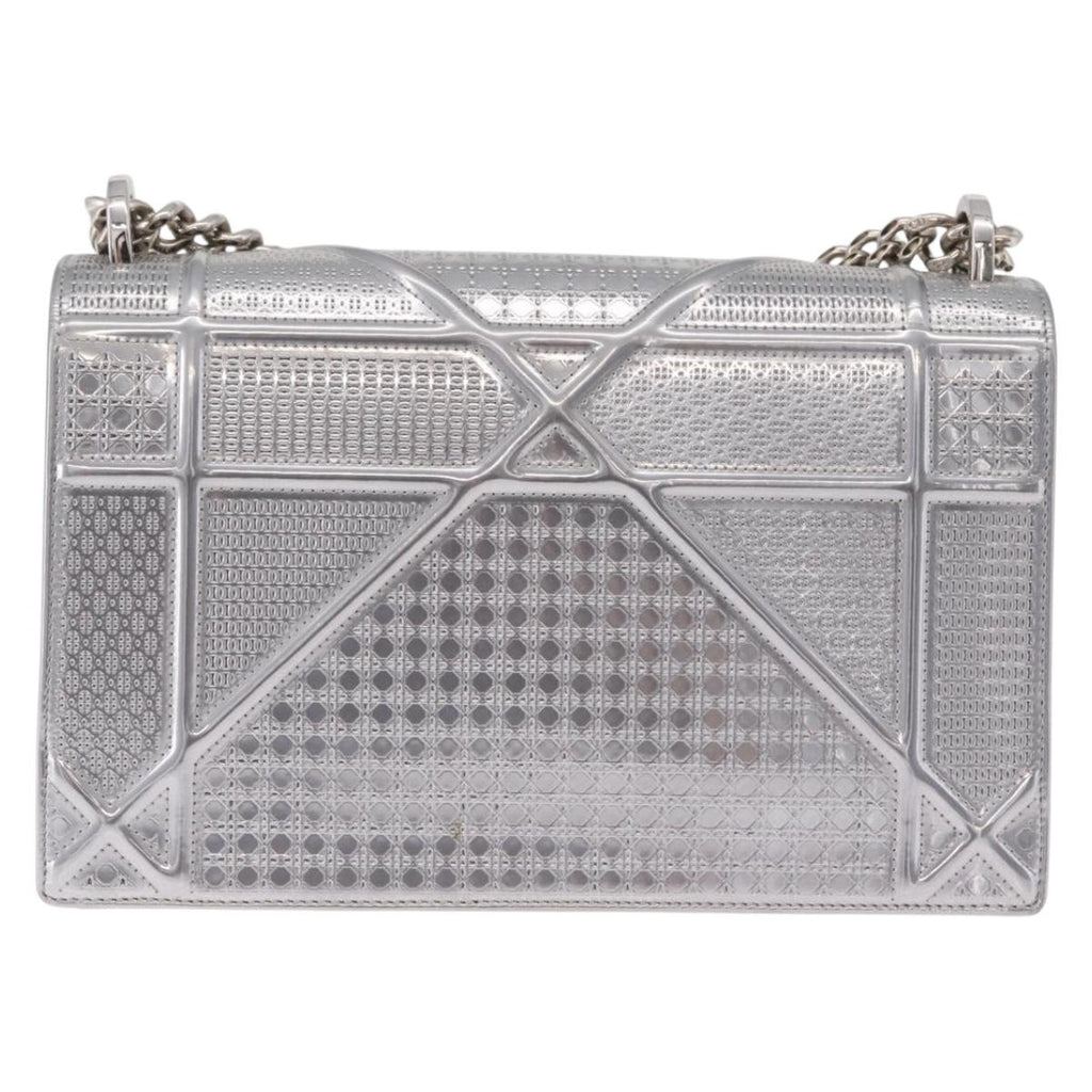 Christian Dior Diorama Chain Shoulder Bag Patent leather Silver Auth 213155V
