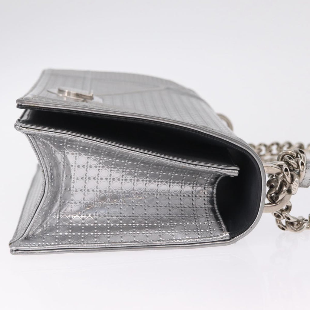 Christian Dior Diorama Chain Shoulder Bag Patent leather Silver Auth 213155V