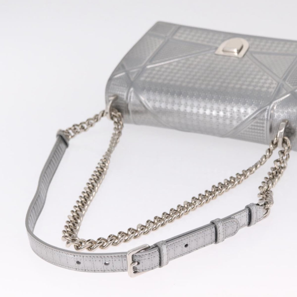 Christian Dior Diorama Chain Shoulder Bag Patent leather Silver Auth 213155V