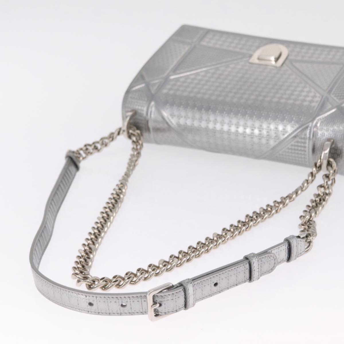Christian Dior Diorama Chain Shoulder Bag Patent leather Silver Auth 213155V