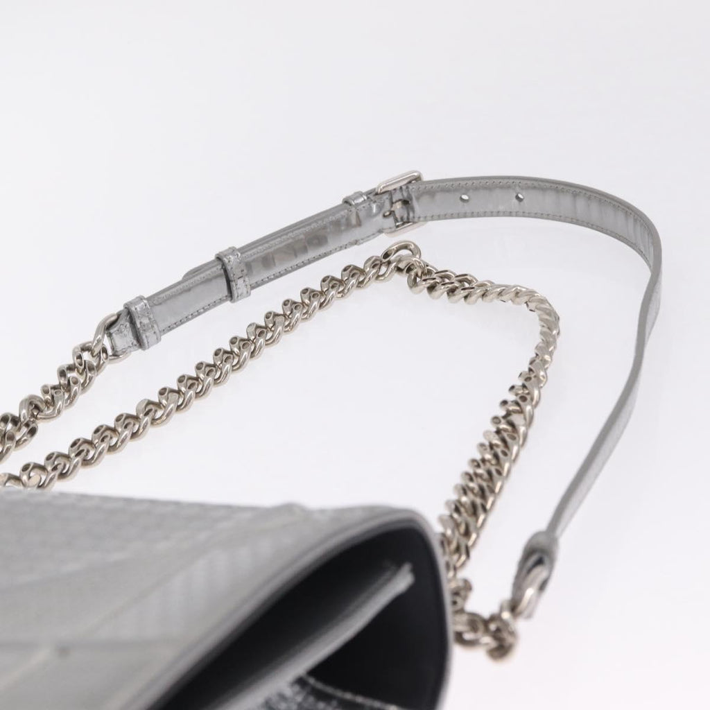 Christian Dior Diorama Chain Shoulder Bag Patent leather Silver Auth 213155V