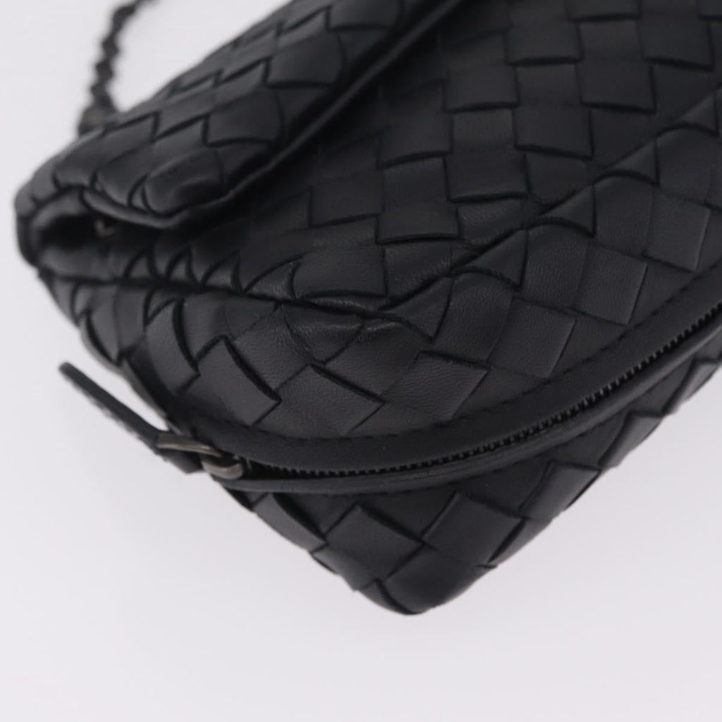 Bottega Veneta INTRECCIATO Chain Shoulder Bag Leather Black Auth 213156M