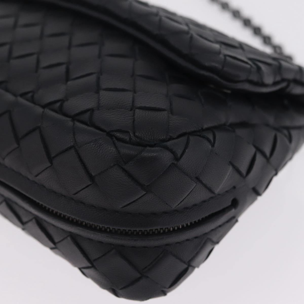 Bottega Veneta INTRECCIATO Chain Shoulder Bag Leather Black Auth 213156M