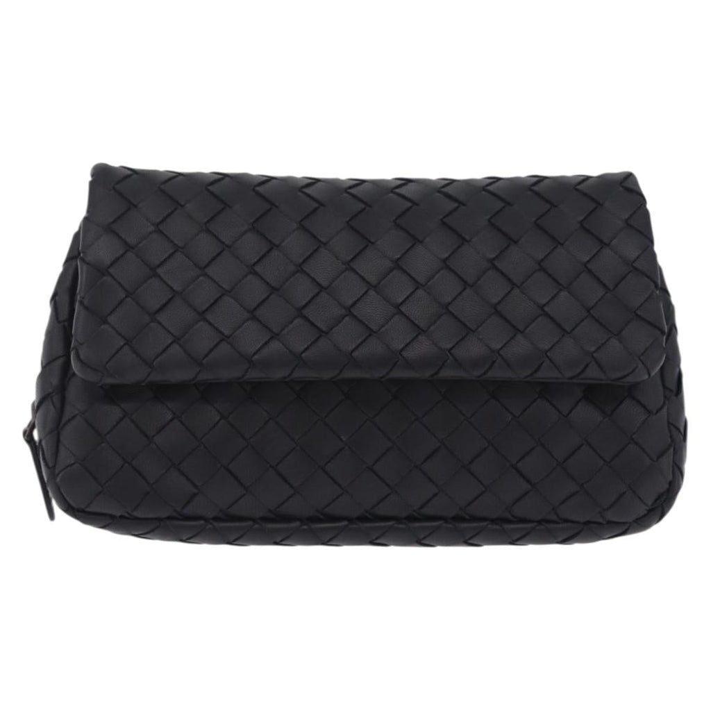 Bottega Veneta INTRECCIATO Chain Shoulder Bag Leather Black Auth 213156M