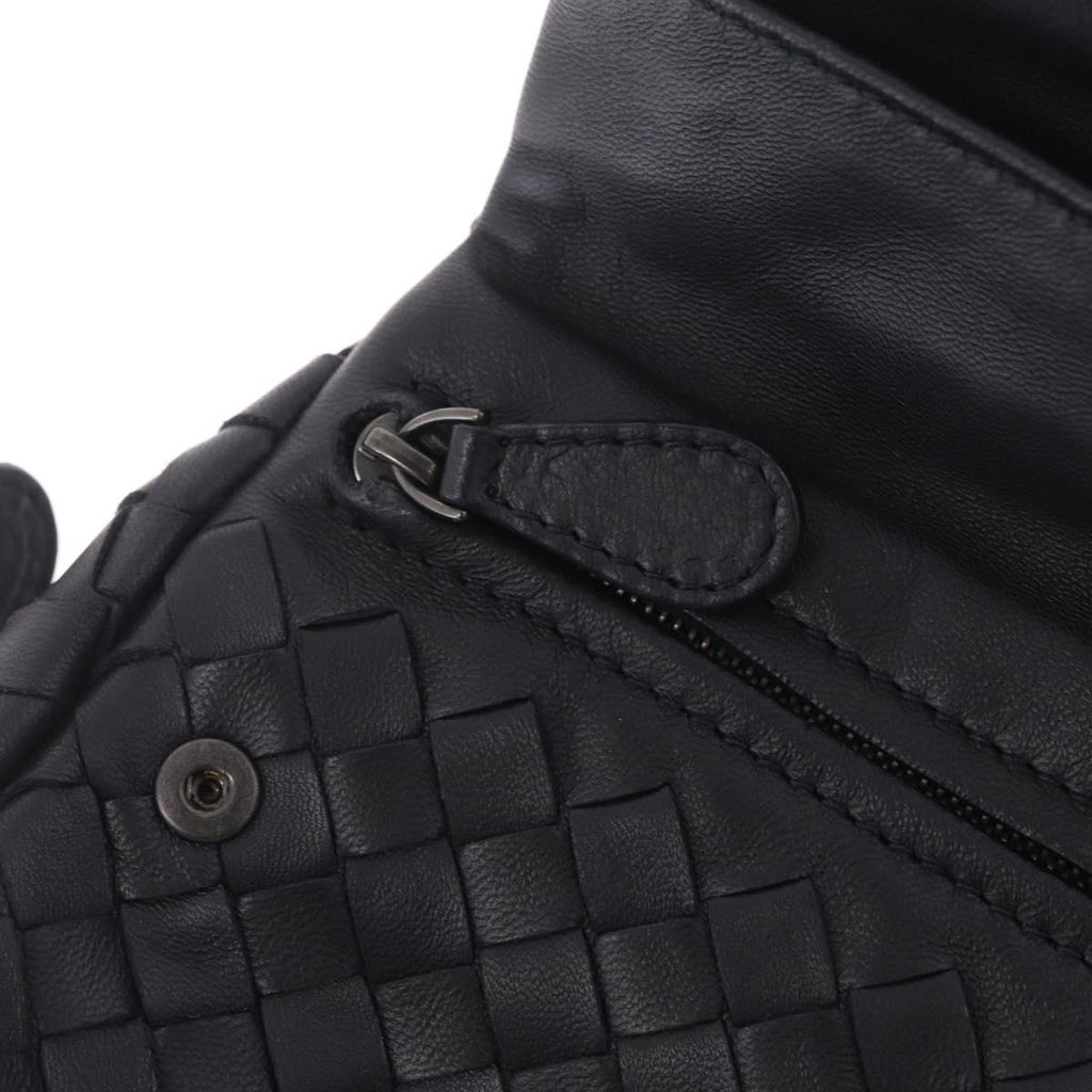 Bottega Veneta INTRECCIATO Chain Shoulder Bag Leather Black Auth 213156M