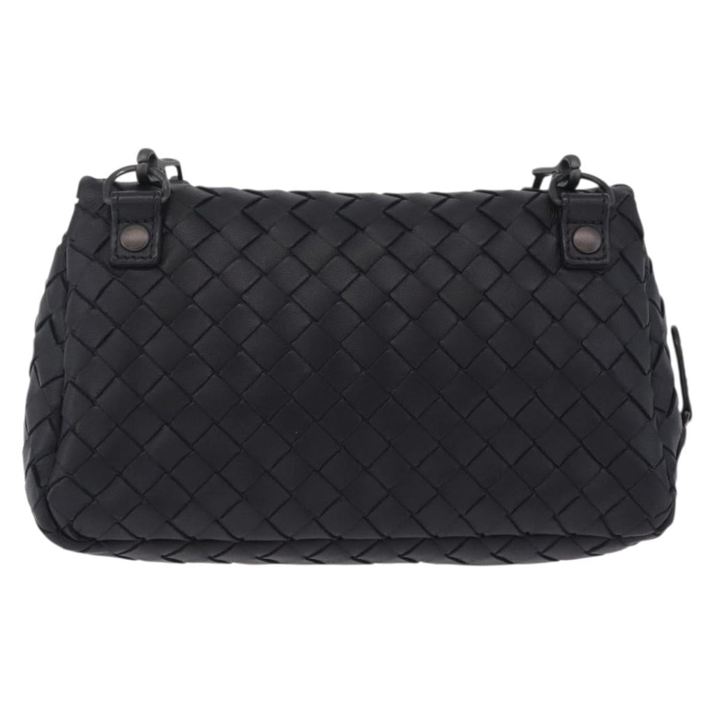 Bottega Veneta INTRECCIATO Chain Shoulder Bag Leather Black Auth 213156M