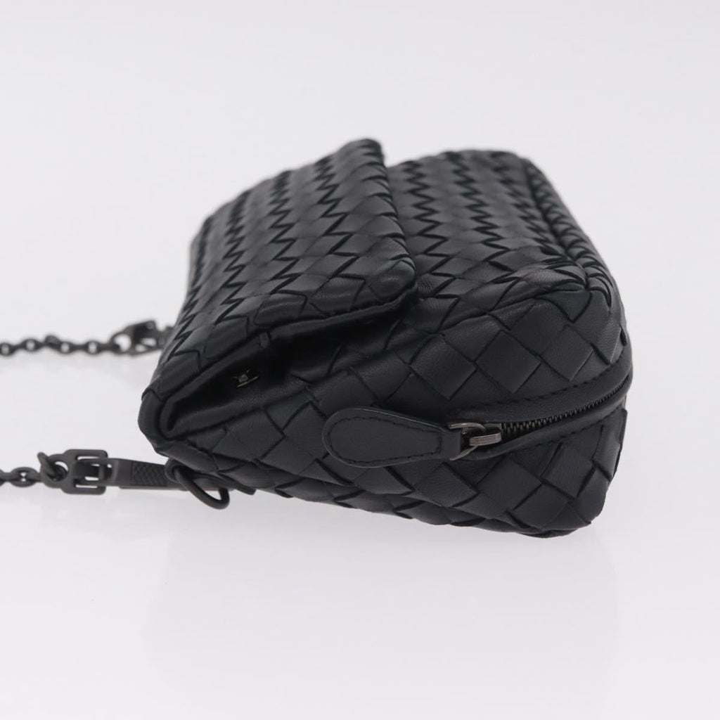 Bottega Veneta INTRECCIATO Chain Shoulder Bag Leather Black Auth 213156M