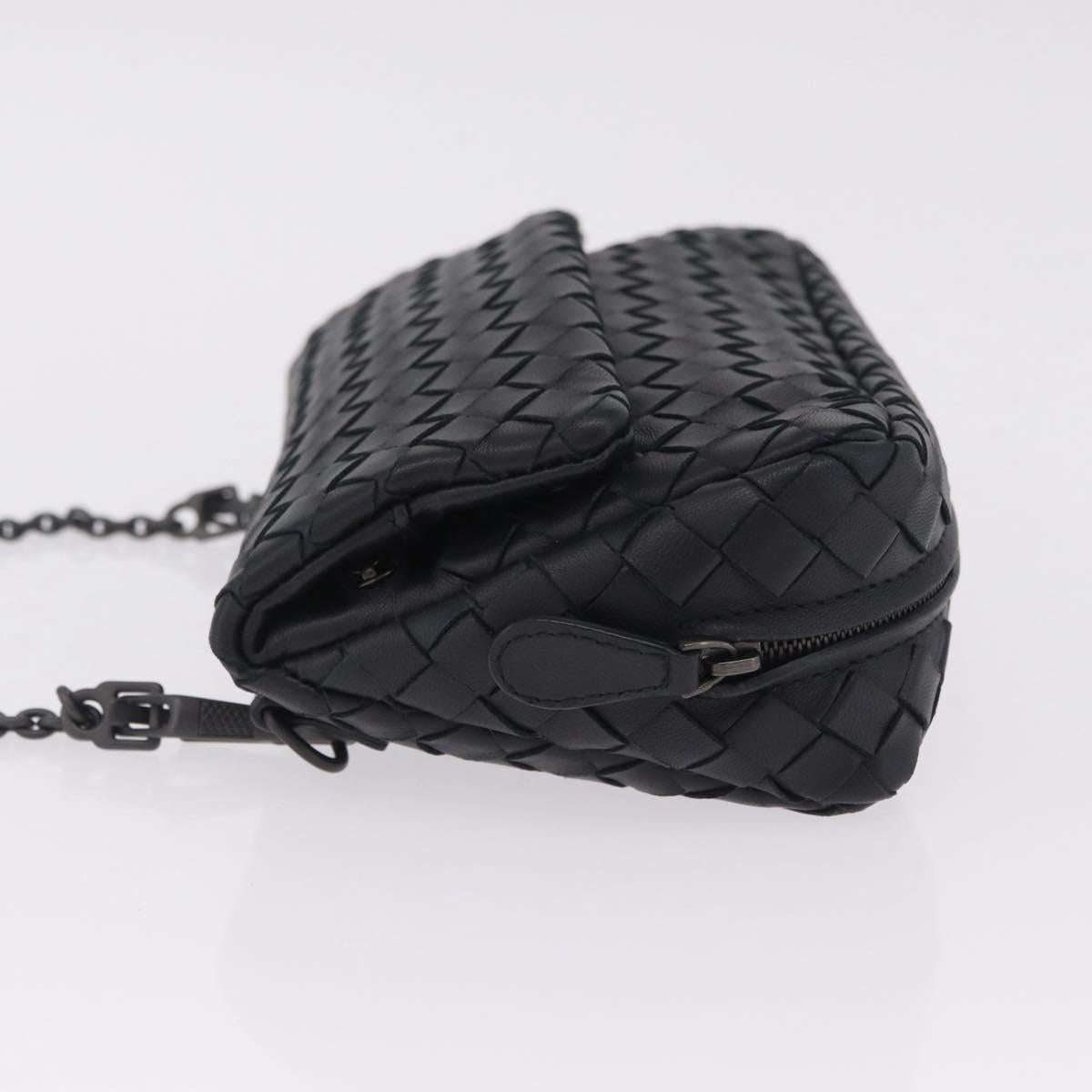 Bottega Veneta INTRECCIATO Chain Shoulder Bag Leather Black Auth 213156M