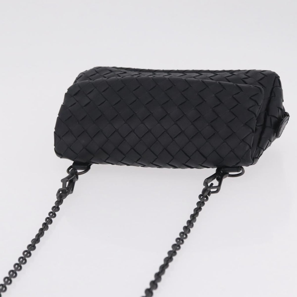Bottega Veneta INTRECCIATO Chain Shoulder Bag Leather Black Auth 213156M