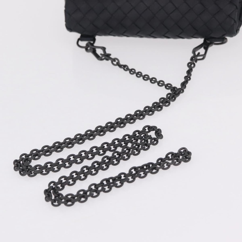 Bottega Veneta INTRECCIATO Chain Shoulder Bag Leather Black Auth 213156M