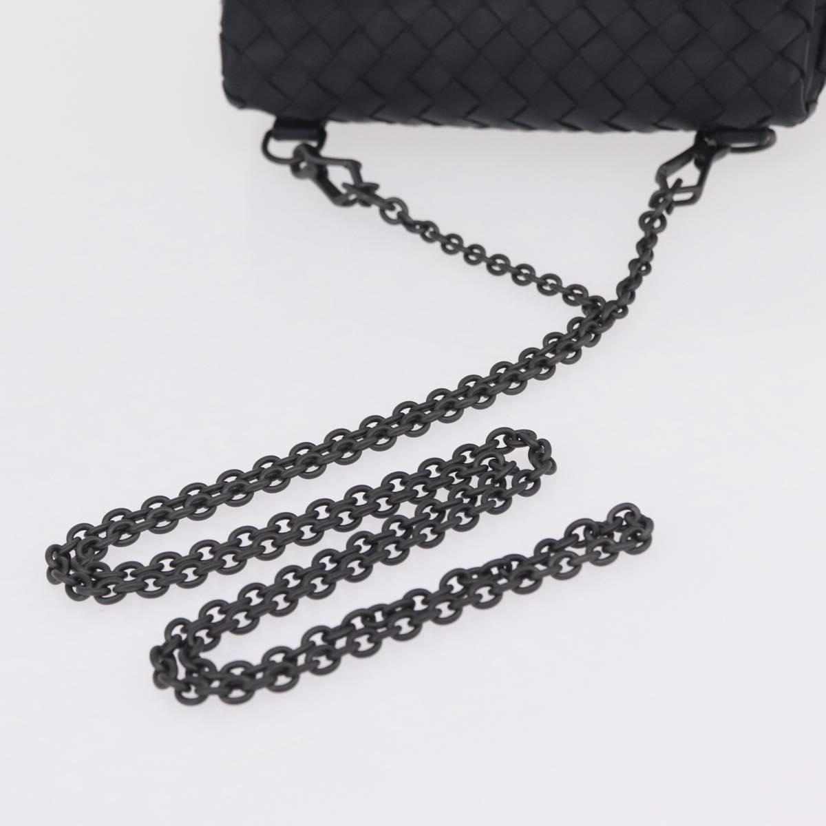 Bottega Veneta INTRECCIATO Chain Shoulder Bag Leather Black Auth 213156M