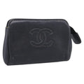 CHANEL Coin Purse Caviar Skin Black Gold CC Auth 213164