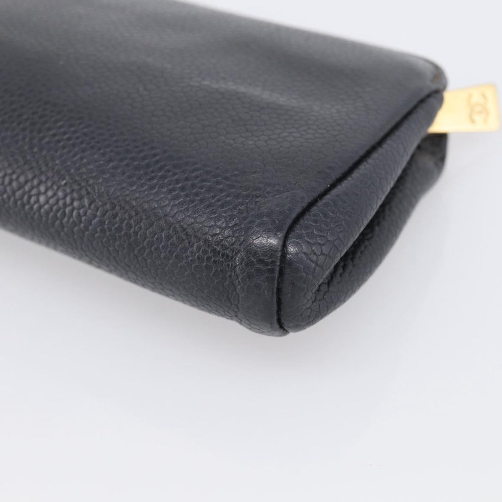 CHANEL Coin Purse Caviar Skin Black Gold CC Auth 213164