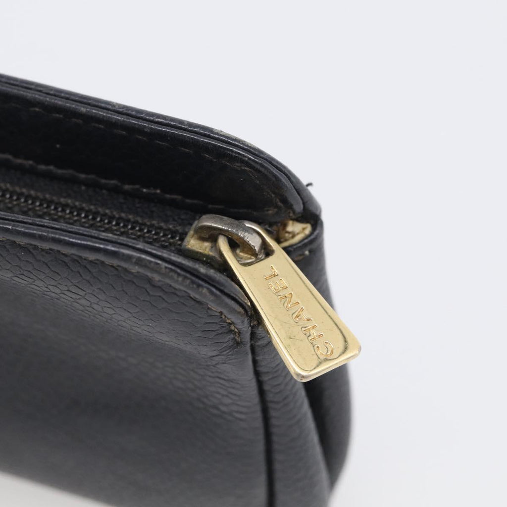 CHANEL Coin Purse Caviar Skin Black Gold CC Auth 213164