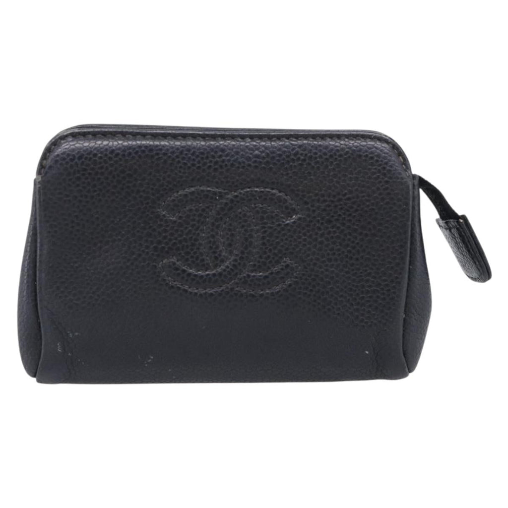 CHANEL Coin Purse Caviar Skin Black Gold CC Auth 213164