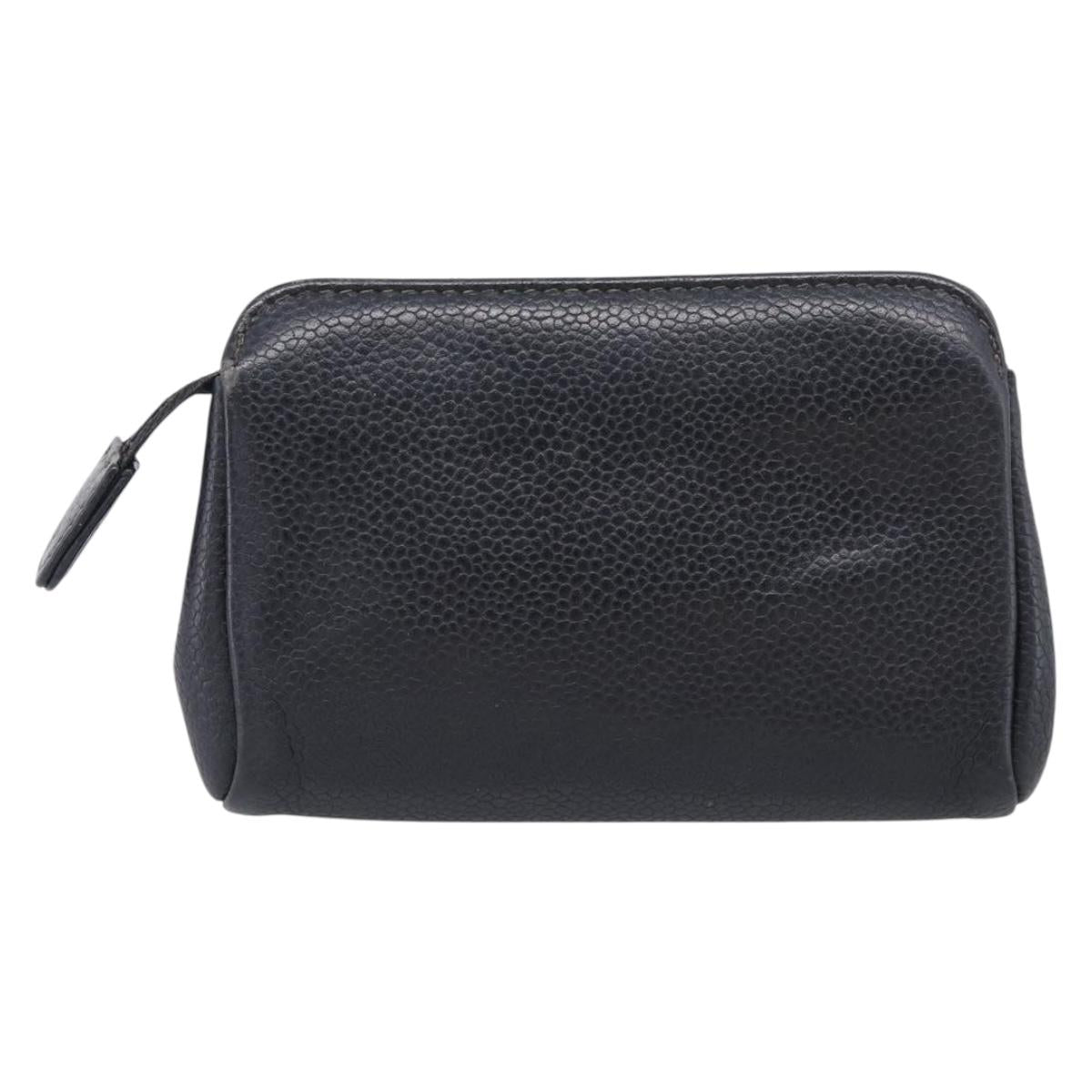 CHANEL Coin Purse Caviar Skin Black Gold CC Auth 213164