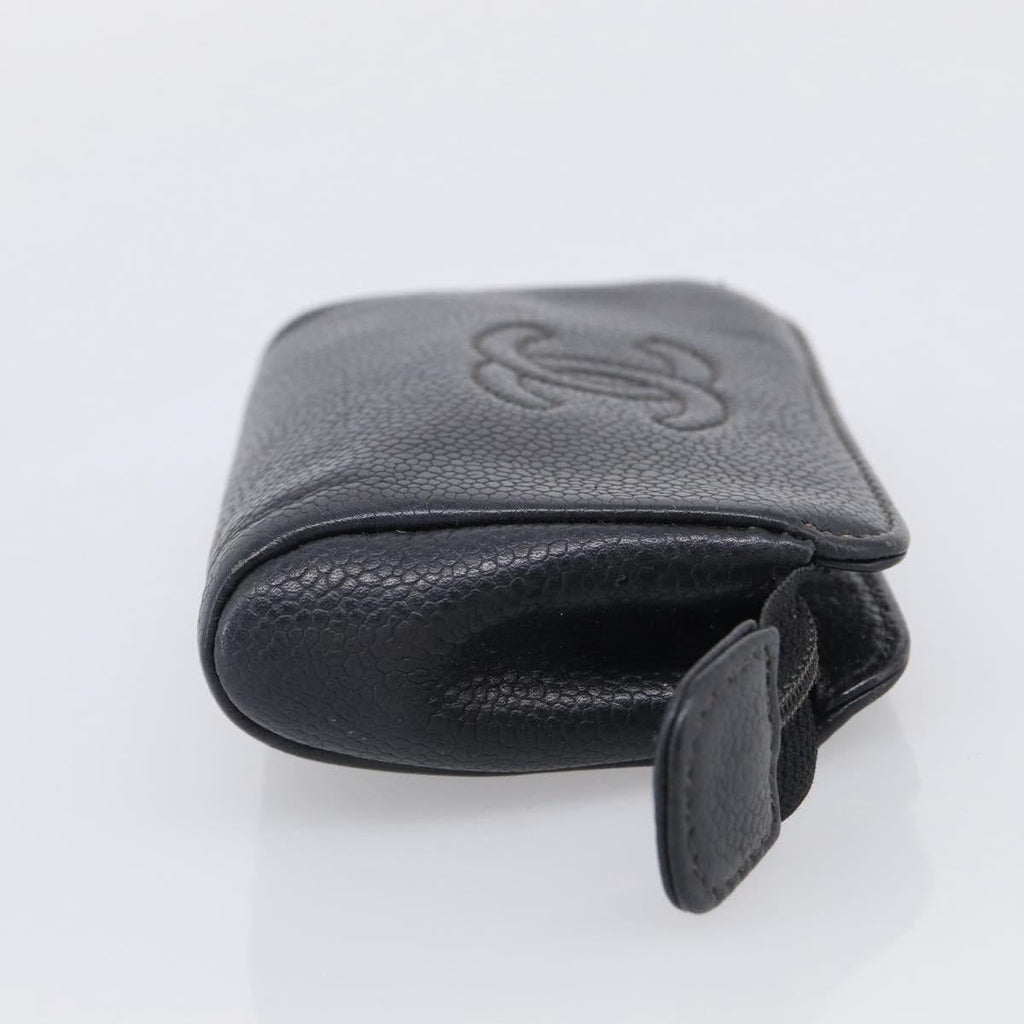 CHANEL Coin Purse Caviar Skin Black Gold CC Auth 213164