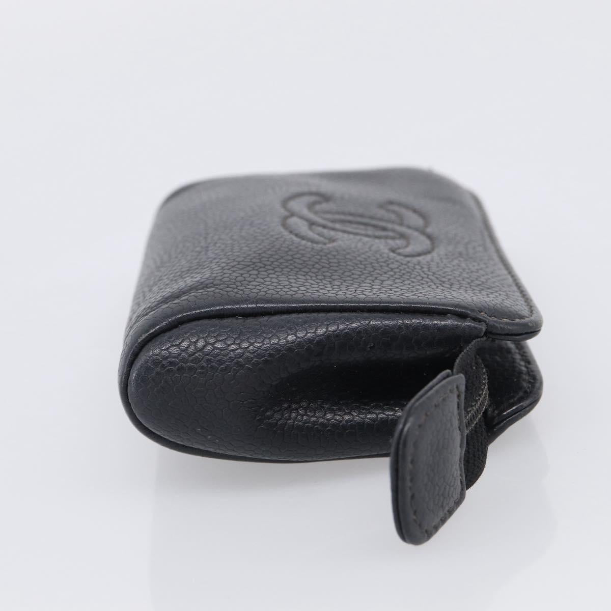 CHANEL Coin Purse Caviar Skin Black Gold CC Auth 213164