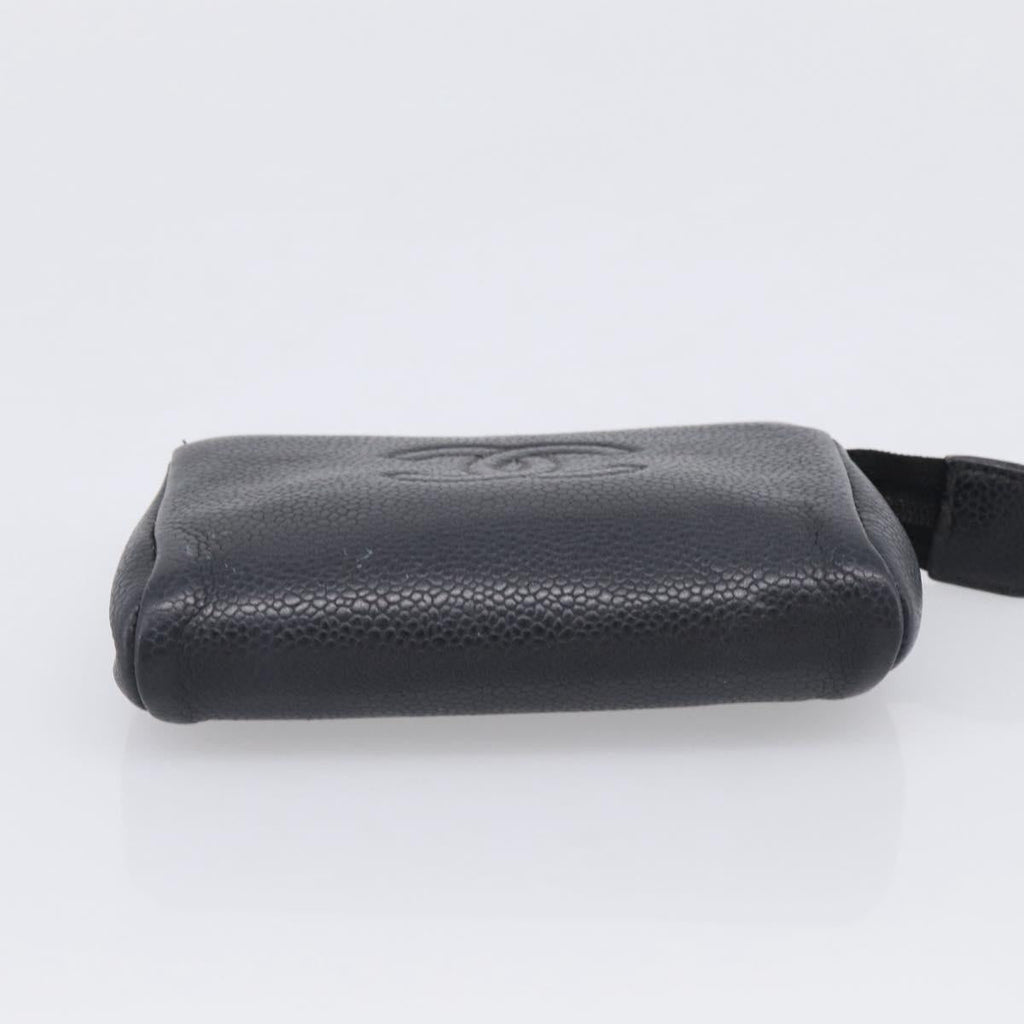 CHANEL Coin Purse Caviar Skin Black Gold CC Auth 213164