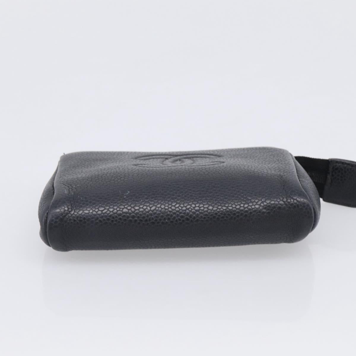 CHANEL Coin Purse Caviar Skin Black Gold CC Auth 213164