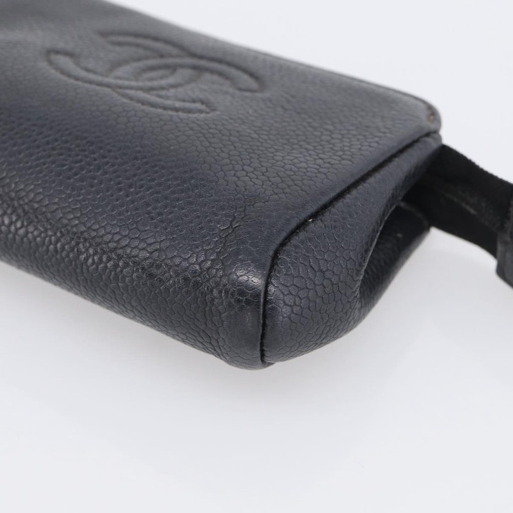 CHANEL Coin Purse Caviar Skin Black Gold CC Auth 213164