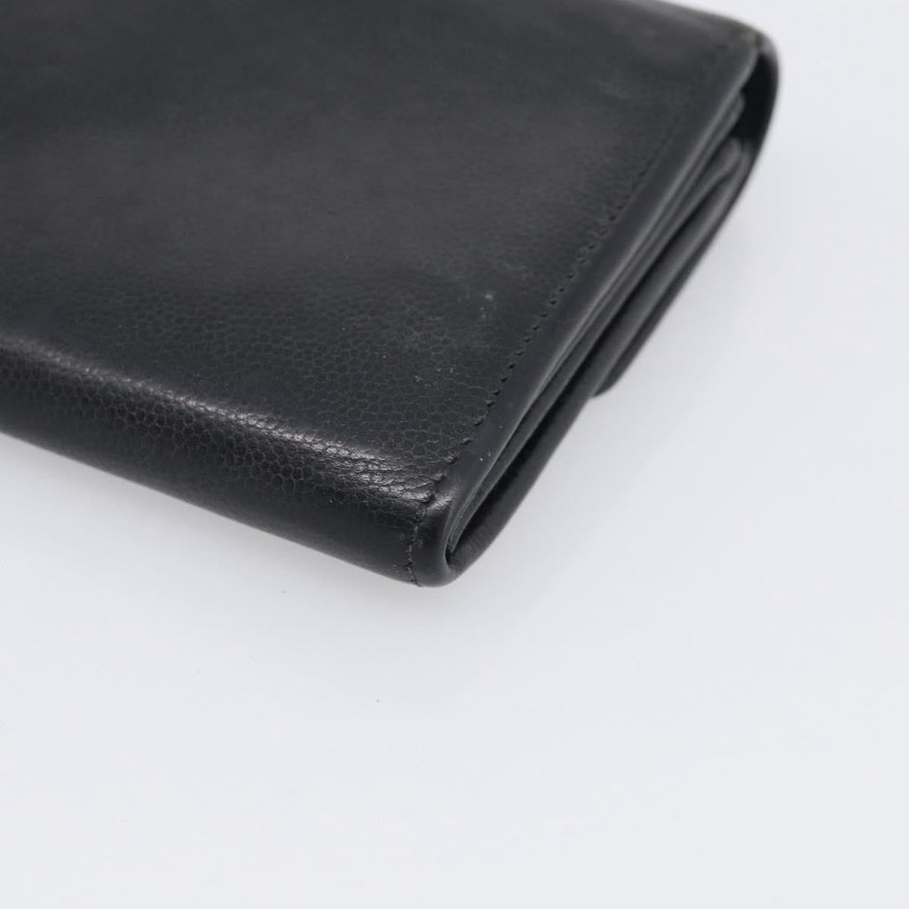 CHANEL Long Wallet Leather Black Silver CC Auth 213365