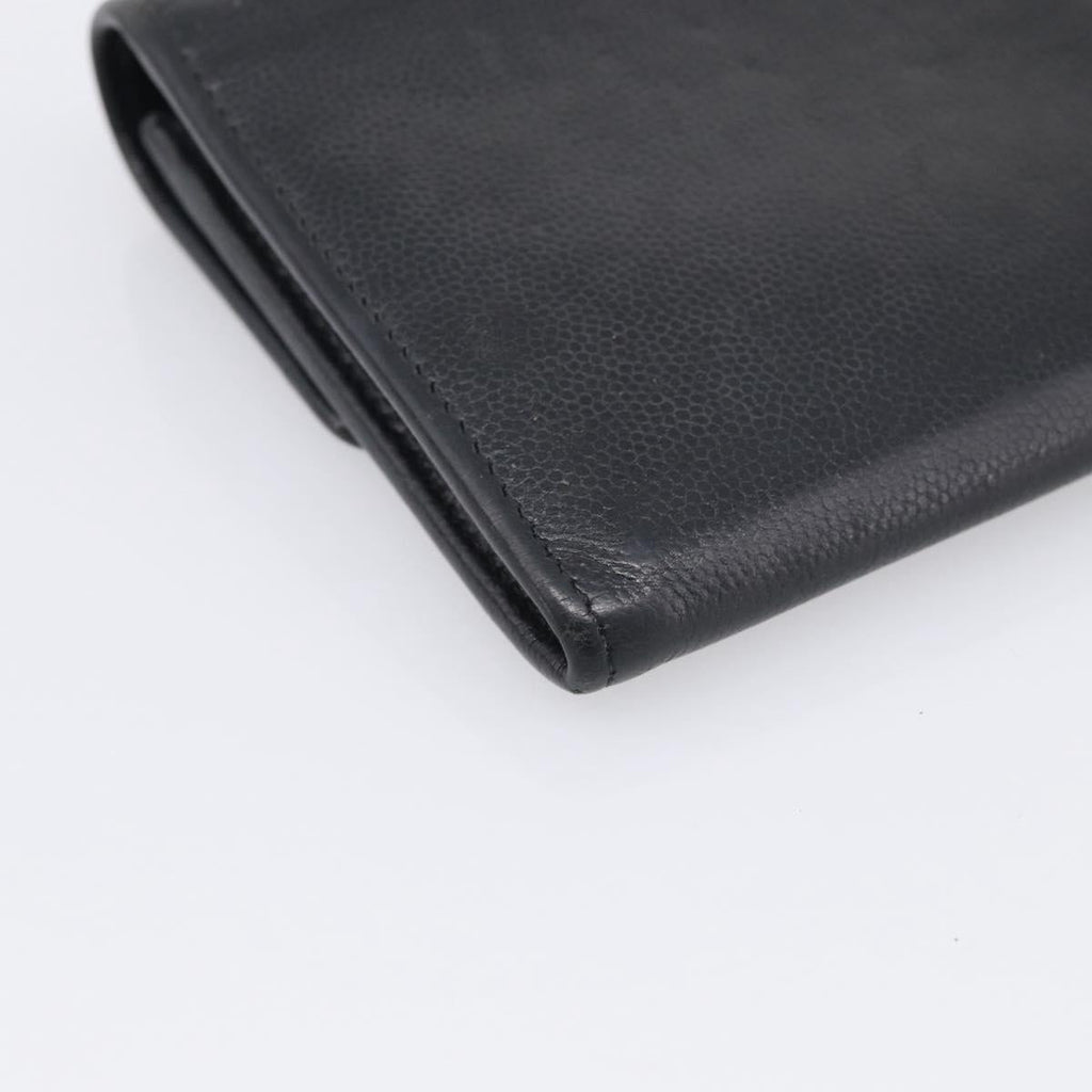 CHANEL Long Wallet Leather Black Silver CC Auth 213365