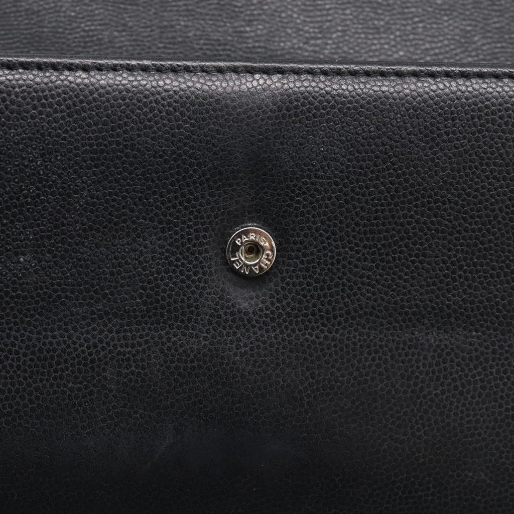 CHANEL Long Wallet Leather Black Silver CC Auth 213365