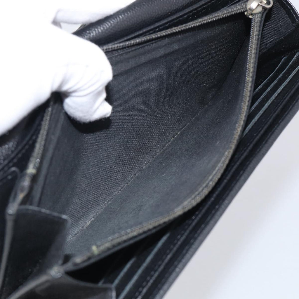 CHANEL Long Wallet Leather Black Silver CC Auth 213365