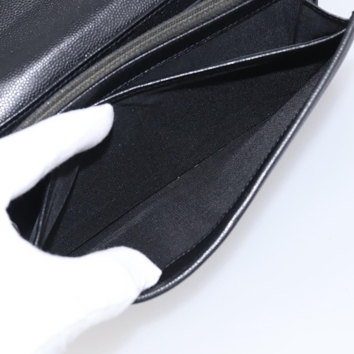 CHANEL Long Wallet Leather Black Silver CC Auth 213365