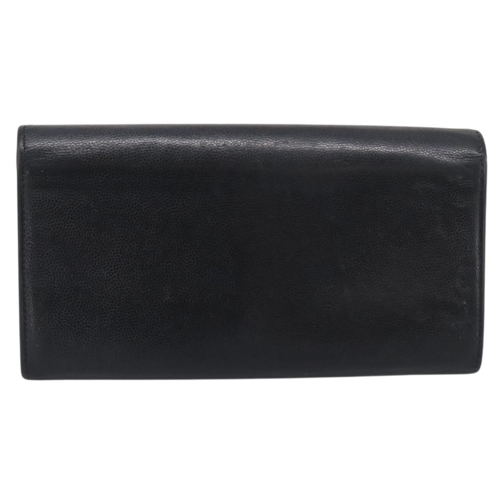 CHANEL Long Wallet Leather Black Silver CC Auth 213365
