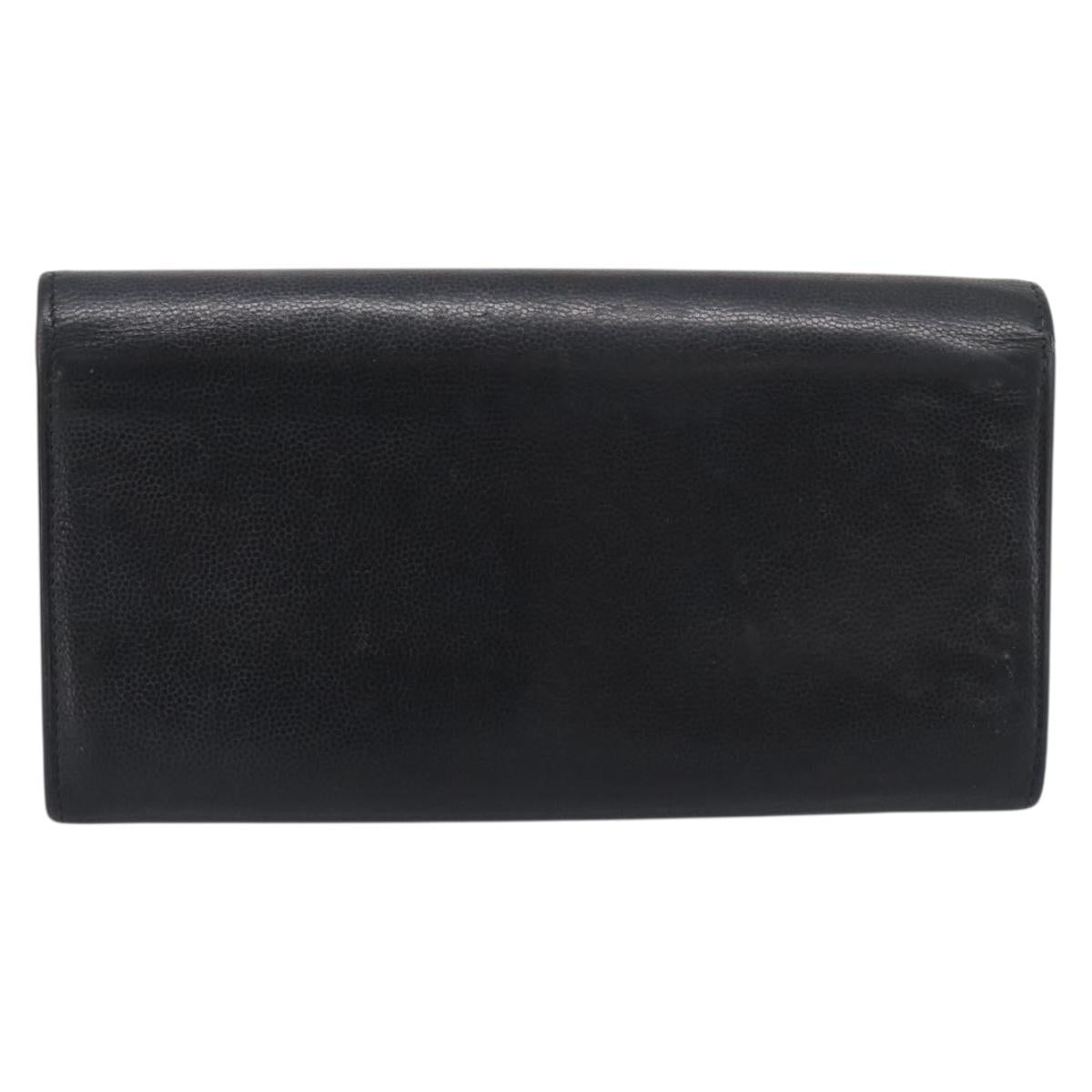 CHANEL Long Wallet Leather Black Silver CC Auth 213365
