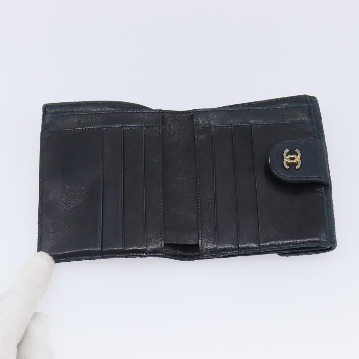 CHANEL Bicolore Wallet Leather Black Gold CC Auth 213366