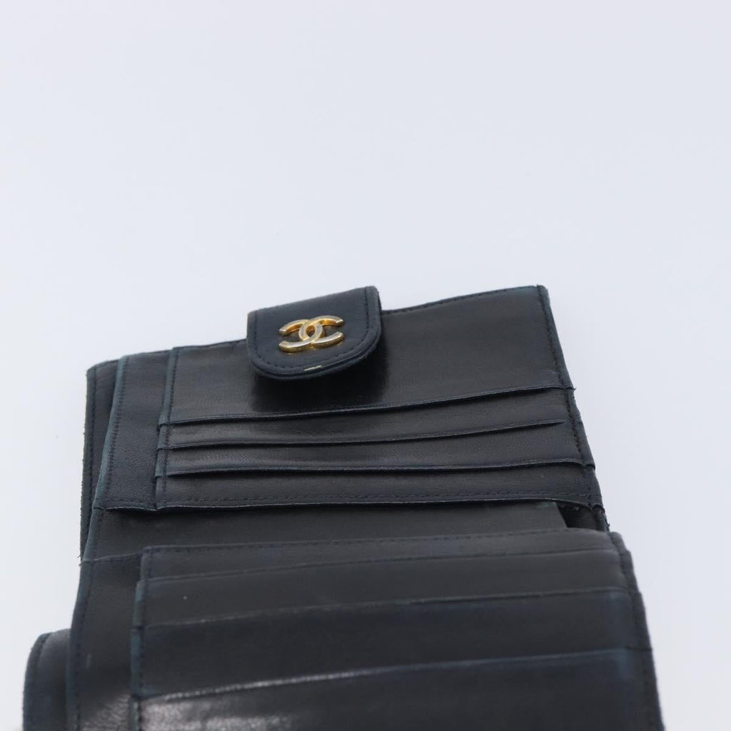 CHANEL Bicolore Wallet Leather Black Gold CC Auth 213366
