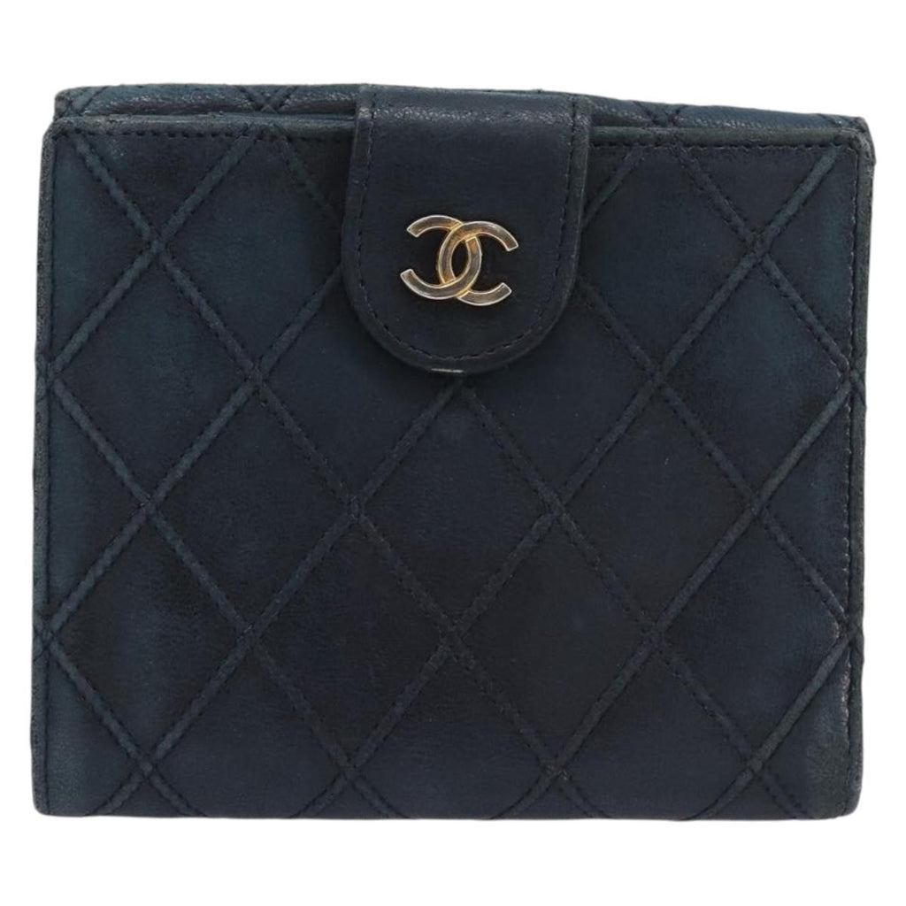 CHANEL Bicolore Wallet Leather Black Gold CC Auth 213366