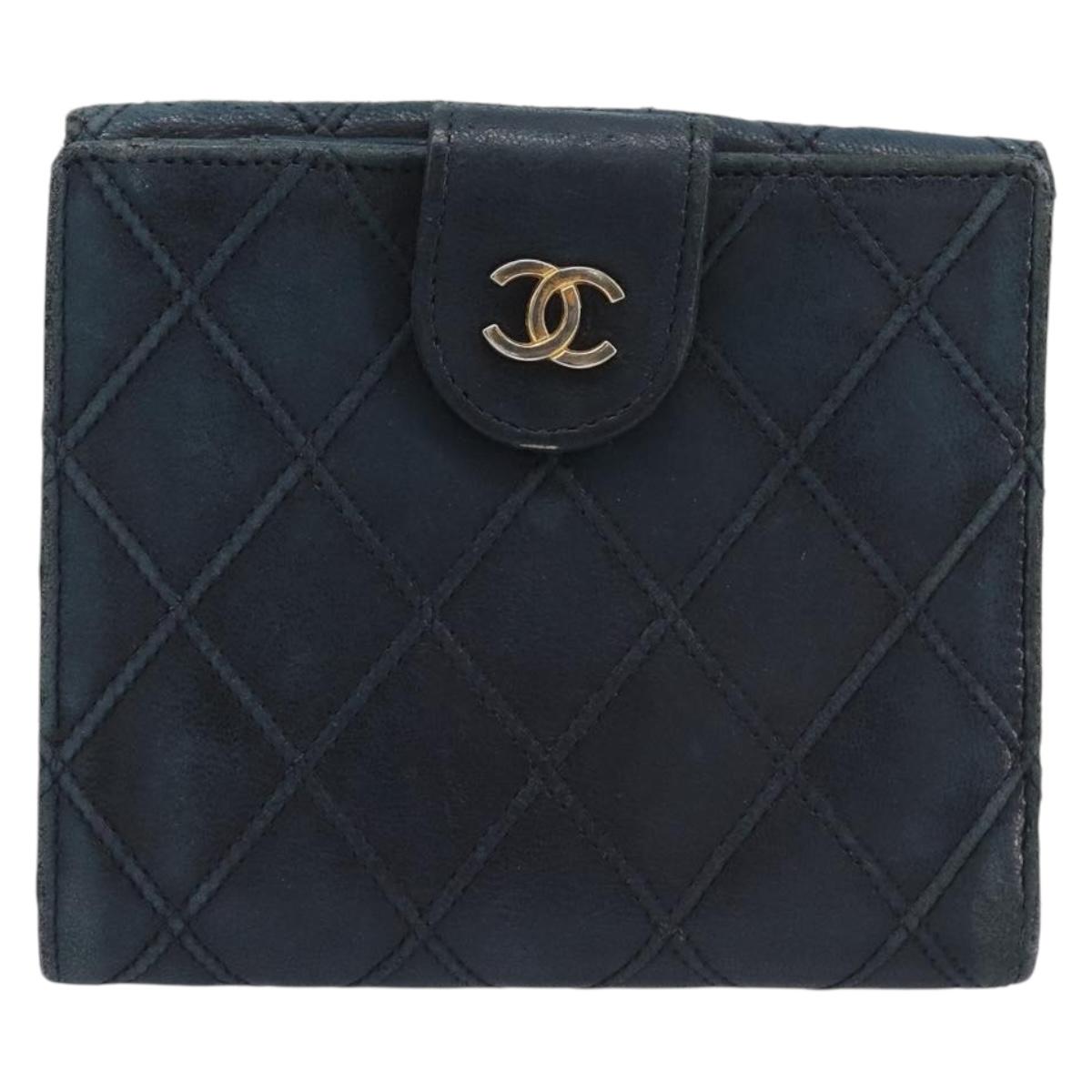 CHANEL Bicolore Wallet Leather Black Gold CC Auth 213366