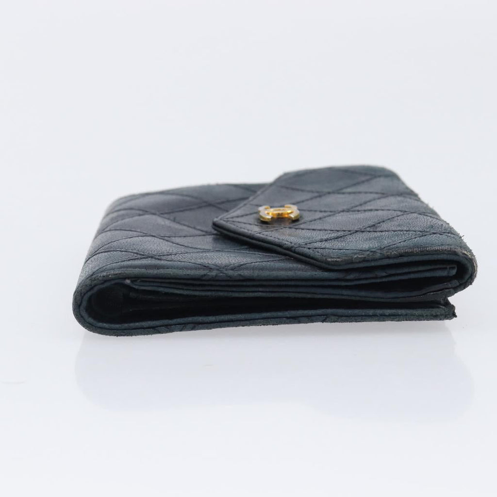 CHANEL Bicolore Wallet Leather Black Gold CC Auth 213366