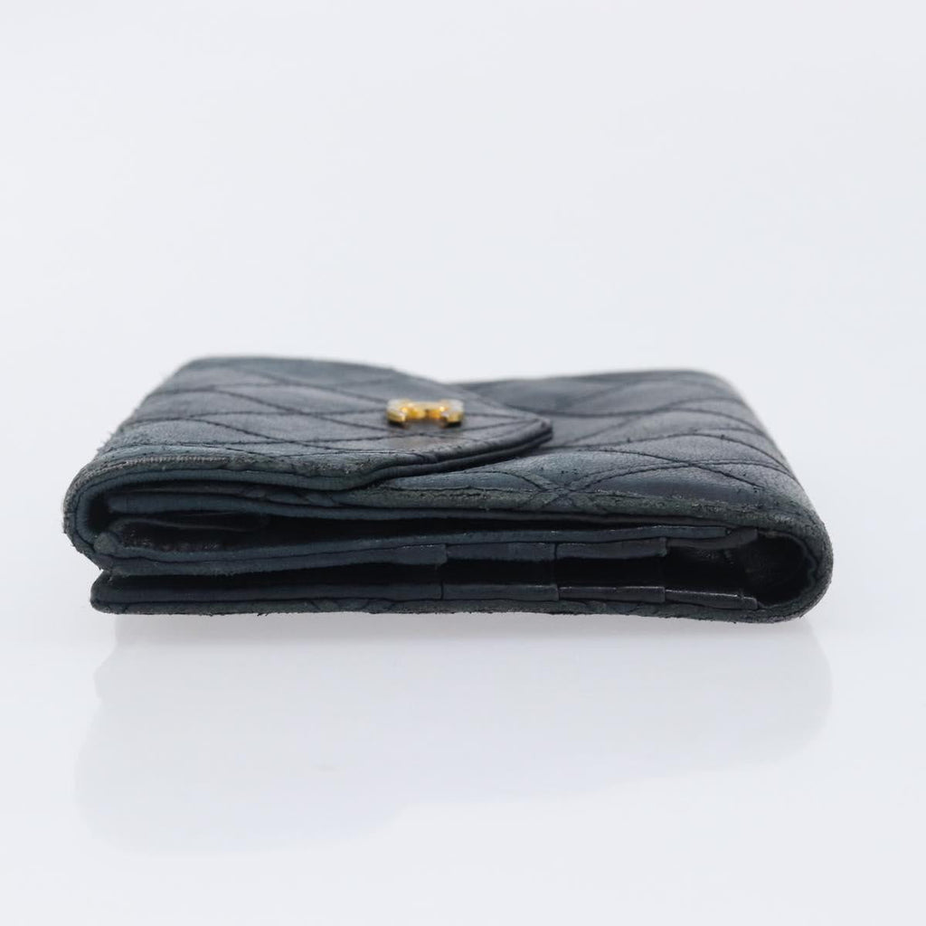 CHANEL Bicolore Wallet Leather Black Gold CC Auth 213366