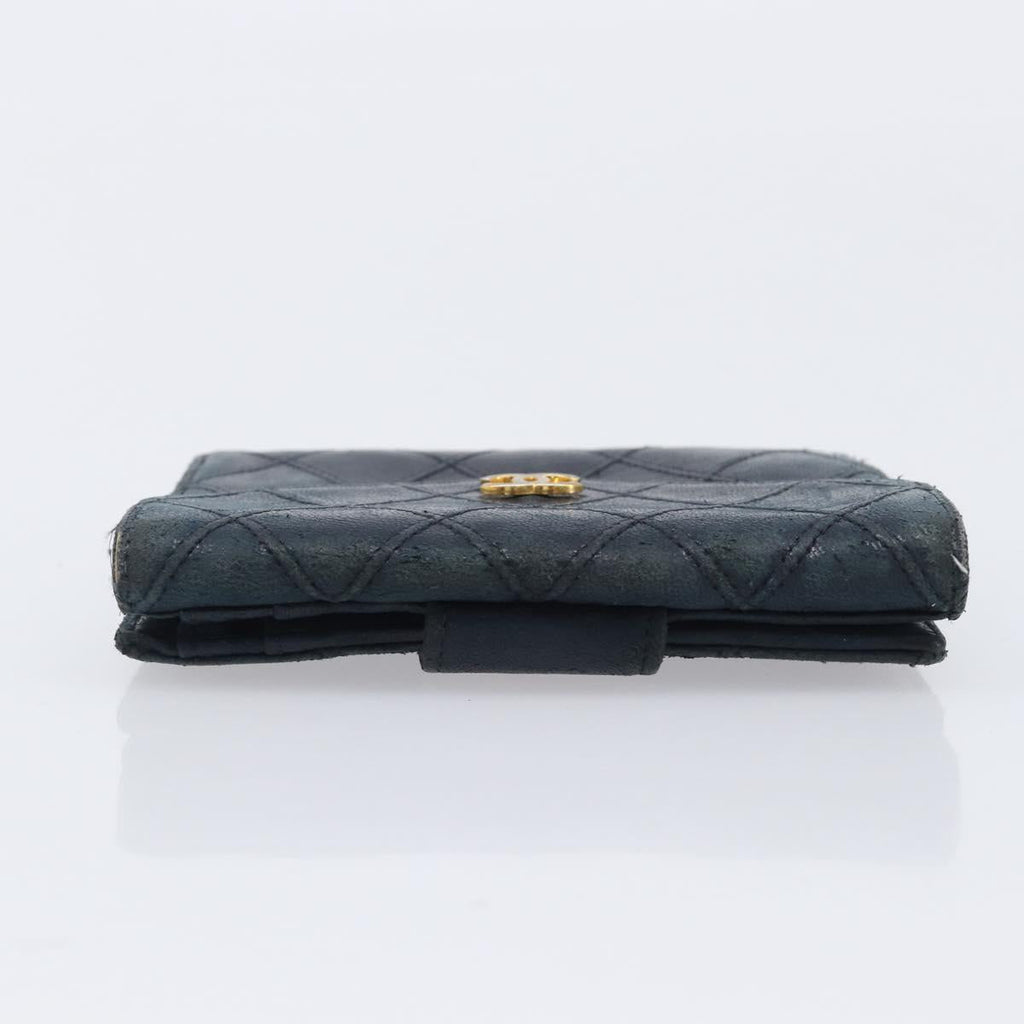 CHANEL Bicolore Wallet Leather Black Gold CC Auth 213366