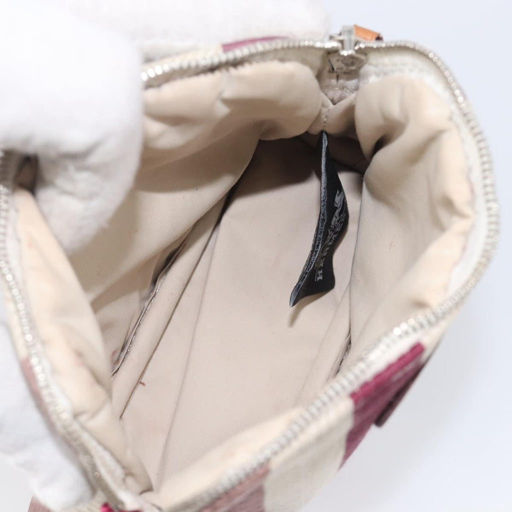 HERMES Bolide Pouch Canvas Beige Silver Auth 213387