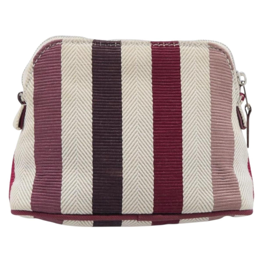 HERMES Bolide Pouch Canvas Beige Silver Auth 213387