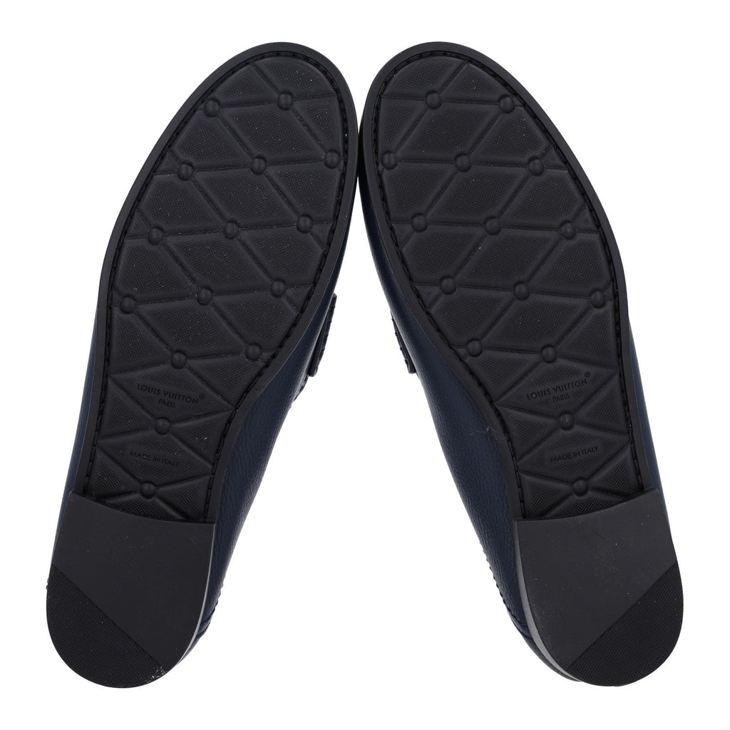 Grained Calfskin Ivy Loafers 40.5 Navy Blue