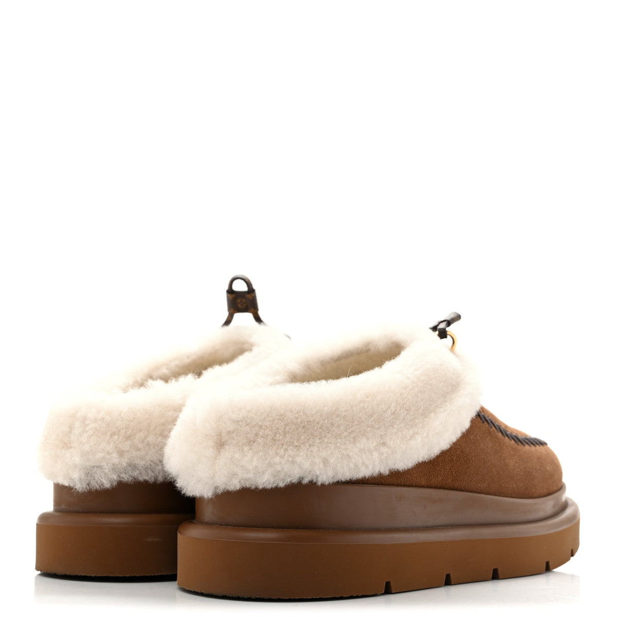 Suede Calfskin Shearling Monogram Debossed Cortina Closed Mule 39 Light Beige