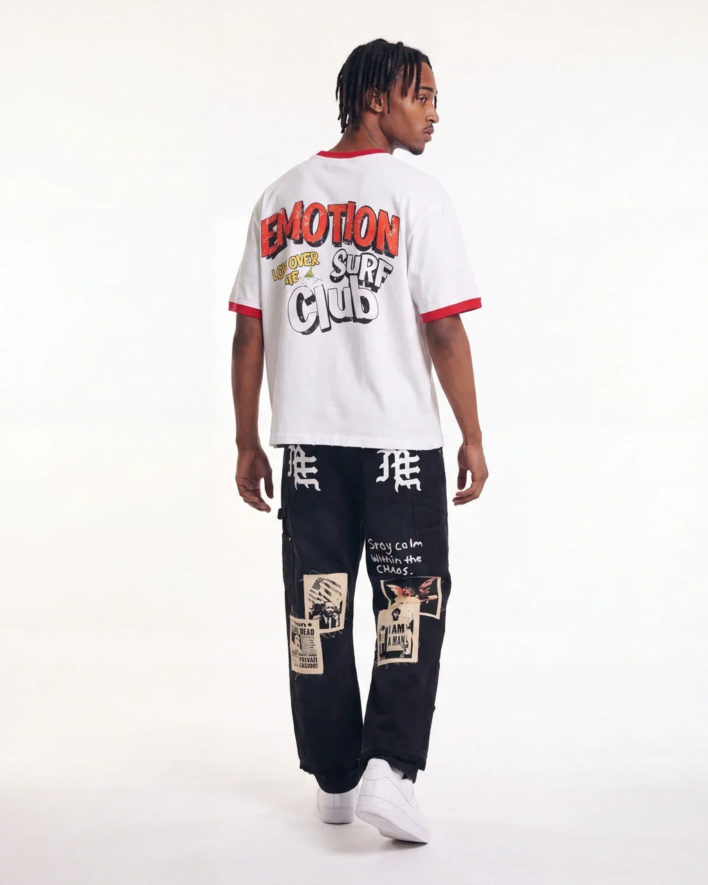 Mixed Emotions Newspaper Carpenter Pants Black