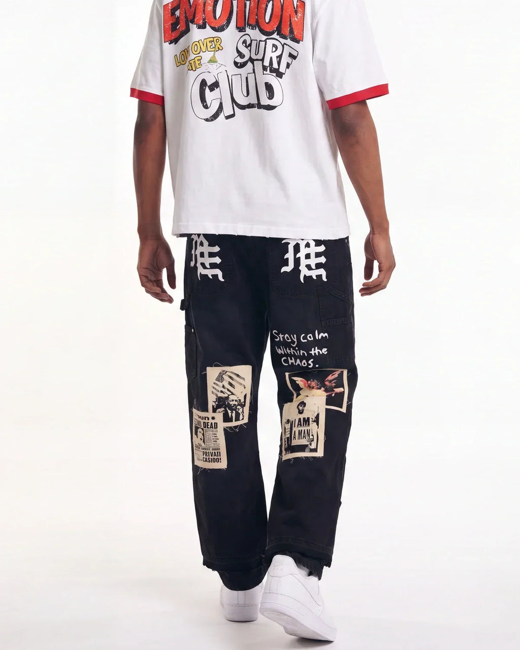 Mixed Emotions Newspaper Carpenter Pants Black