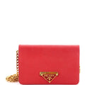 Flip Lock Wallet on Chain Clutch Saffiano Leather Small
