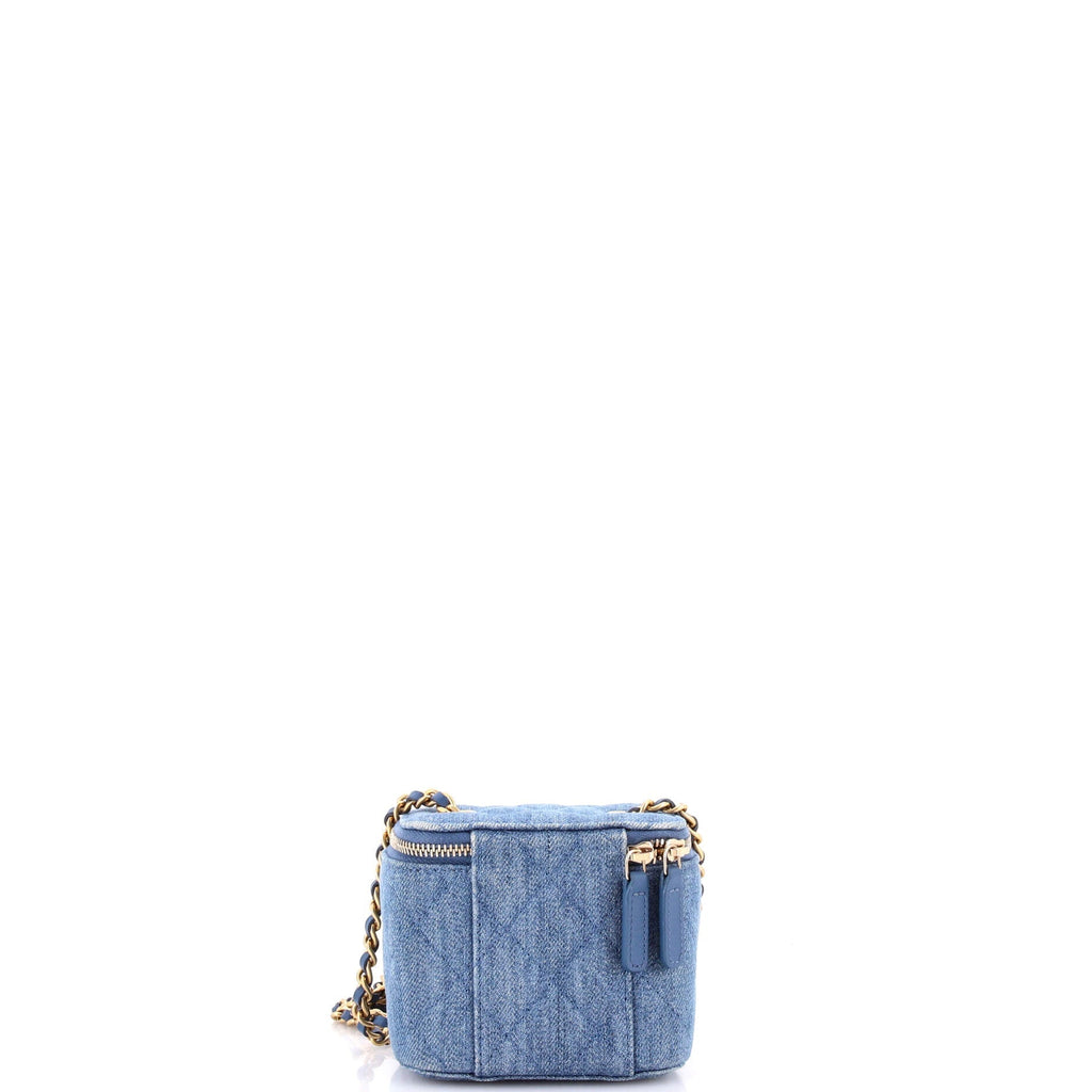 Pearl Crush Vanity Case with Chain Quilted Denim Mini